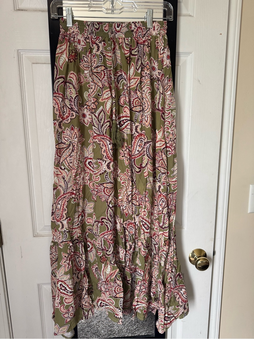 Petal & Pup Olive Maxi Skirt with Pink Paisley Print